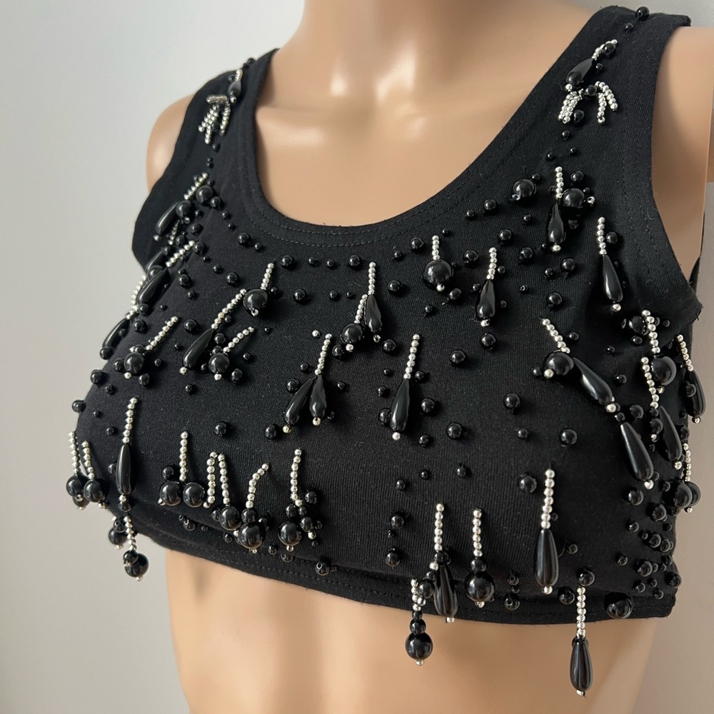 Embellished Black Crop Top